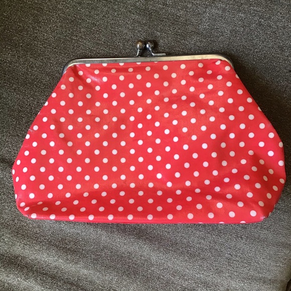 FINAL SALE Floozie Retro Red Polka Dot Clutch - Picture 3 of 7